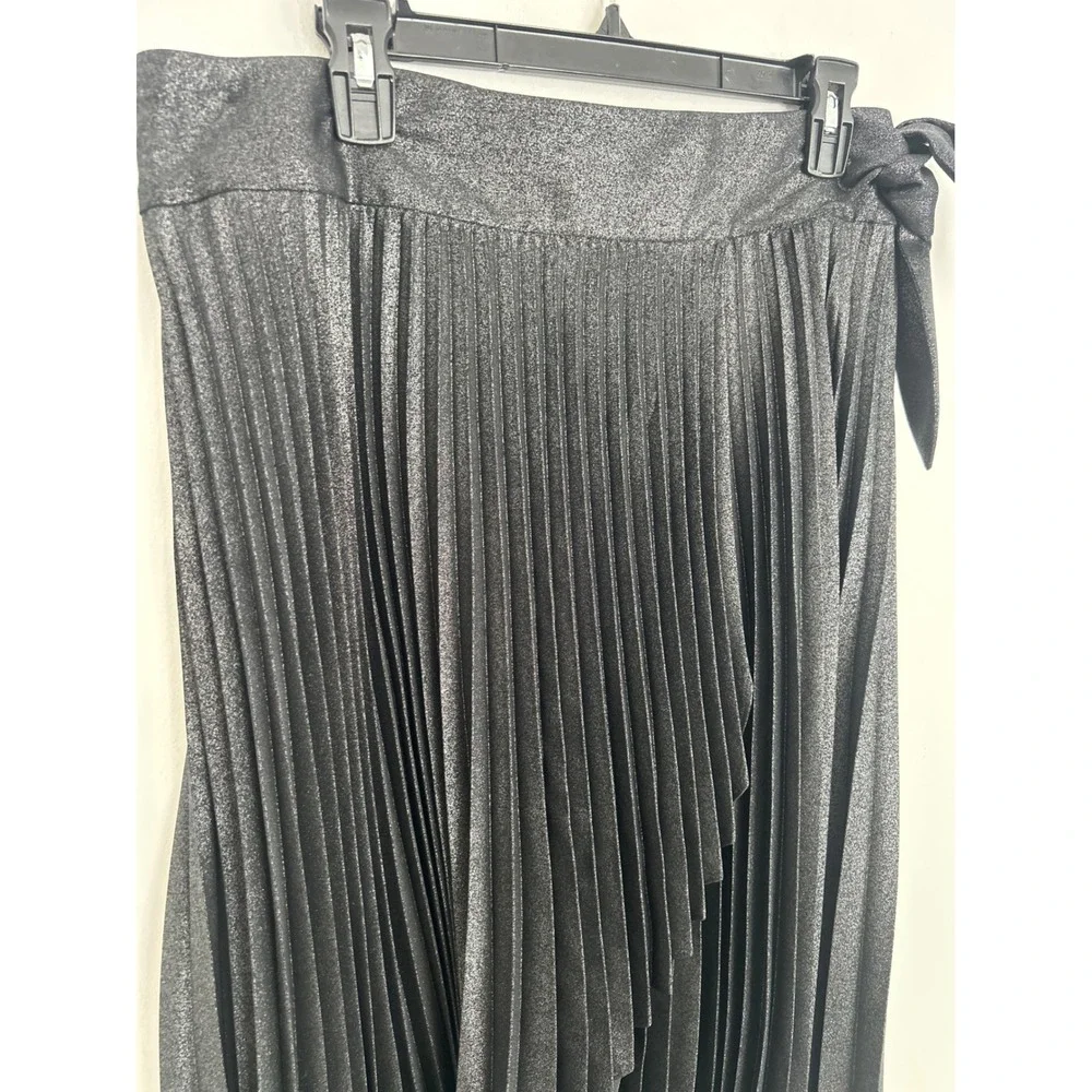 White House Black Market Metallic Pleated Wrap Midi Skirt Grey Shimmer Size 8